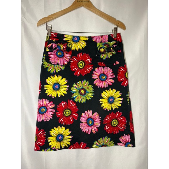 Andrea Viccaro Dresses & Skirts - Andrea Viccaro Vintage Floral Daisy Print A-Line‎ Skirt Black Pink Yellow Size 6